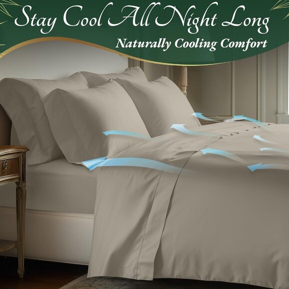 7- NIB Bamboo Sheets King Size 4 pcs-Ultra Soft & Luxuriously Cooling, 17" Deep - Picture 4 of 8